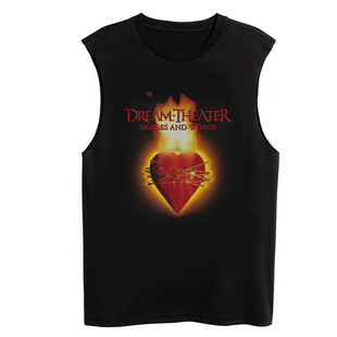 新款梦剧场Dream Theater火爱心图案美式休闲纯棉背心汗衫无袖T恤