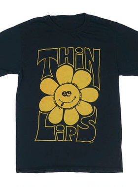 Thin Lips薄唇乐队摇滚专辑黄色花朵图案直喷美式简约短袖男女T恤