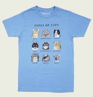 LIGHT BLUE狗猫 类型浅蓝色 TYPES 复古简约短袖 CATS 美式 T恤