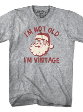 Christmas圣诞节礼物美式休闲复古着数码直喷印花男女款灰色T恤