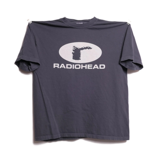 夏季Radiohead Logo电台司令乐队标志轻水洗做旧美式复古短袖T恤