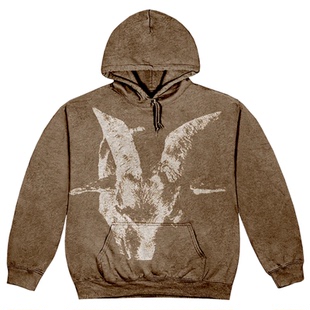 Slipknot活结乐队经典山羊图美式vintage水洗复古做旧连帽卫衣男