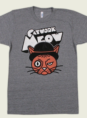 欧美风CATWORK MEOW 喵喵猫鼬 美式经典印花小众感男女款短袖T恤