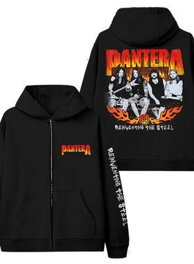 欧美PANTERA潘多拉乐队金属摇滚朋克秋冬男宽松直喷连帽拉链外套