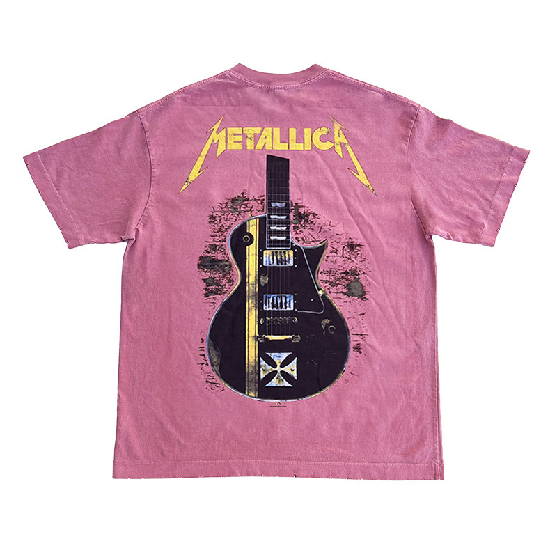 2025金属之王Metallica乐队摇滚音乐电吉他水洗复古男士短袖T恤