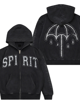 Bring Me the Horizon飞跃地平线水洗复古加绒连帽拉链外套卫衣男