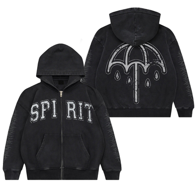 飞跃地平线水洗复古加绒拉链外套