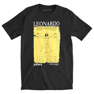 复古oversize宽松T恤 高街潮美式 Vinci达芬奇手稿艺术绘画Art