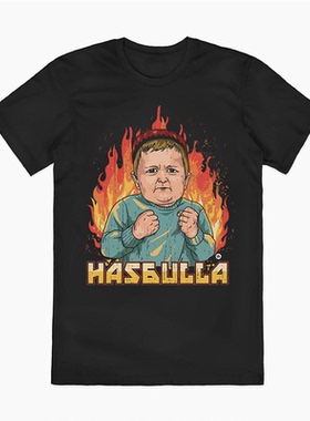 夏季新款 Hasbulla哈斯布拉 插画美式古着Bintage高街oversizeT恤