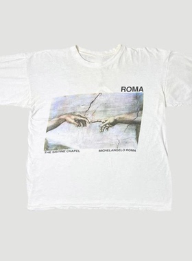 Michelangelo米开朗基罗Sistine Chapel意大利教堂复古文艺袖T恤
