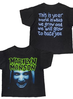 玛丽莲 曼森Marilyn Manson抽象 美式复古oversize高街短袖T恤