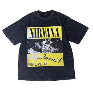 Nirvana乐队Seattle西雅图摇滚涅槃复古水洗vintageT恤男 2025新款