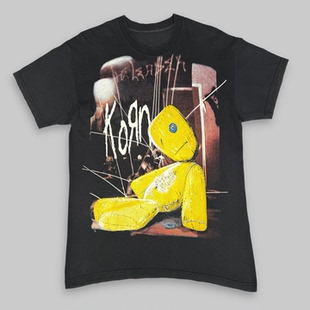 纯棉短袖 直喷T恤女 复古新金属摇滚朋克休闲男士 KORN科恩乐队美式