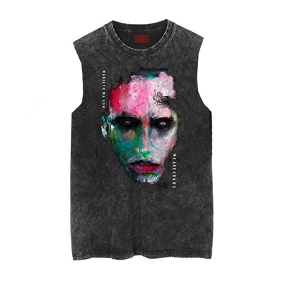 玛丽莲曼森无袖摇滚男士蜡染T恤
