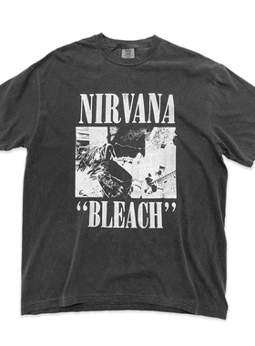 90年代Vintage Nirvana Bleach涅槃乐队水洗复古宽松重磅短袖T恤