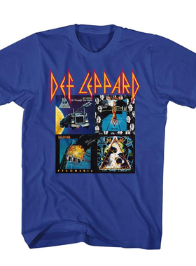 1977年Def Leppard威豹乐队 摇滚朋克风美式复古宽松蓝色男士T恤