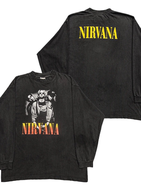 nirvana涅槃乐队美式潮牌复古over side摇滚朋克男纯棉长袖T恤秋
