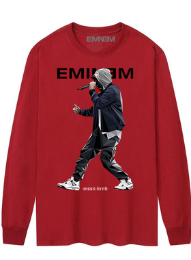 埃米纳姆Eminem阿姆嘻哈hip ho西海岸说唱红色宽松打底长袖T恤