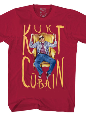 Kurt Cobain Nirvana涅槃乐队摇滚柯本oversize红色美式复古T恤