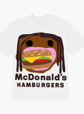 斯科特Travis Scott联名汉堡薯条说唱嘻哈风hip hop欧美式潮牌T恤