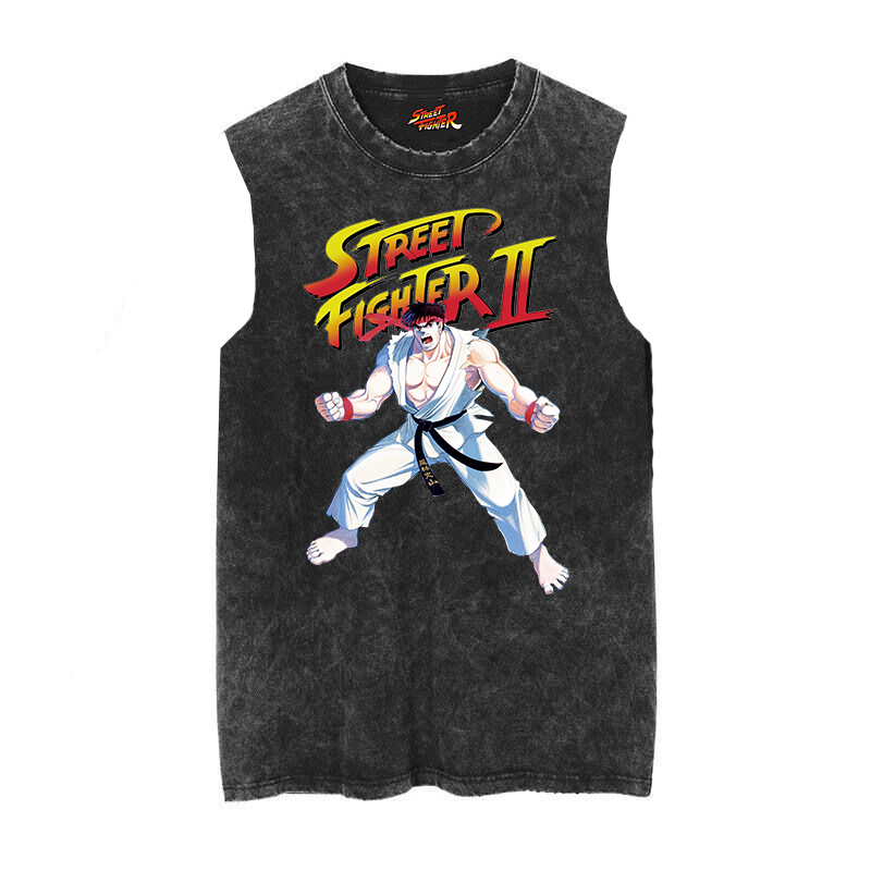 StreetFighter无袖做旧蜡染T恤