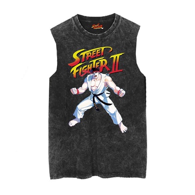 StreetFighter无袖做旧蜡染T恤