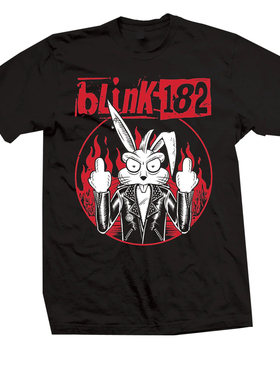 Blink 182眨182朋克兔笑脸涂鸦兔子图美式复古高街vintage街头T恤