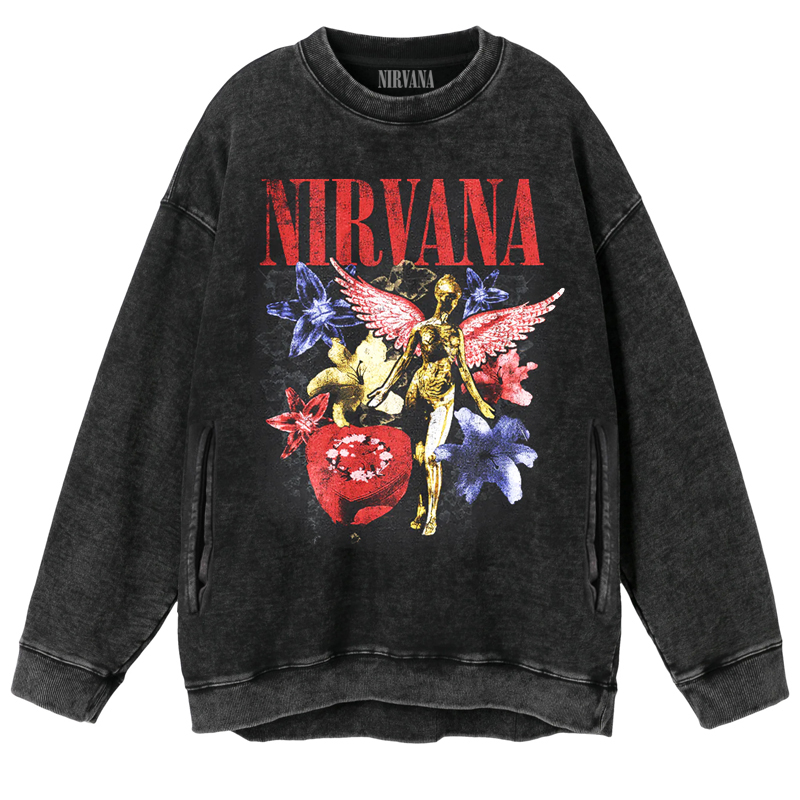 涅槃乐队水洗蜡染圆领卫衣