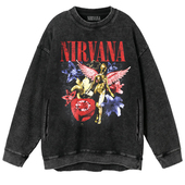 Nirvana涅槃乐队Cobain柯本做旧Vintage水洗oversize蜡染圆领卫衣