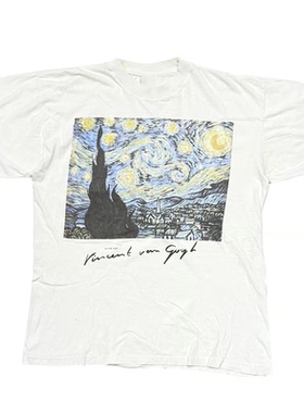 夏季VINCENT VAN文森特·梵高复古图案数码印花美式风纯棉短袖T恤