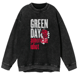 秋冬新品Green Day绿日乐队摇滚vintage水洗复古宽松男女圆领卫衣