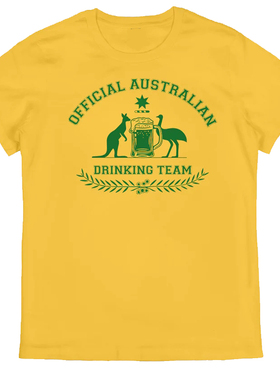 AUSTRALIAN 澳大利亚啤酒袋鼠图案美式复古欧美黄色短袖男士T恤