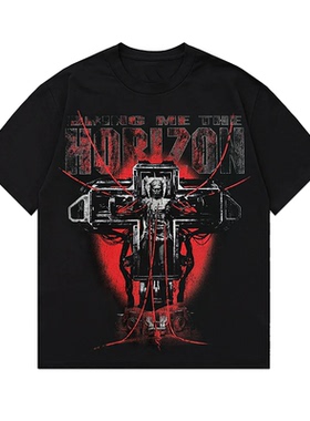 死核摇滚乐队Bring Me the Horizon飞跃地平线美式复古短袖T恤男