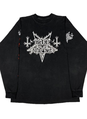 黑金属摇滚乐队Dark Funeral黑暗葬礼美式街头复古纯棉长袖T恤男
