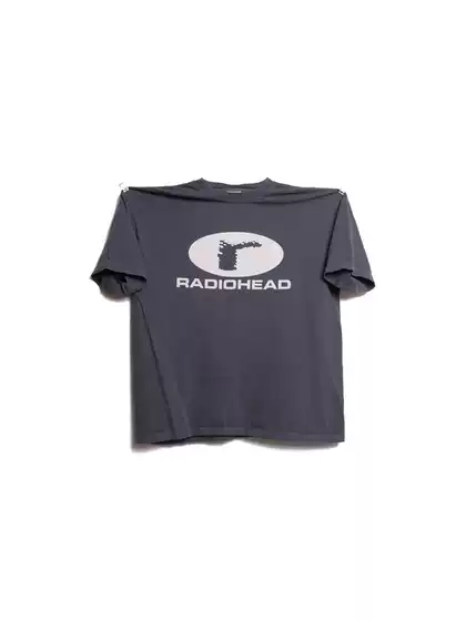 Summer Radiohead Logo Band Logo Light Washed Vintage American Retro Short-Sleeve T-Shirt