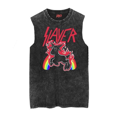 SLAYER无袖复古男士做旧蜡染T恤