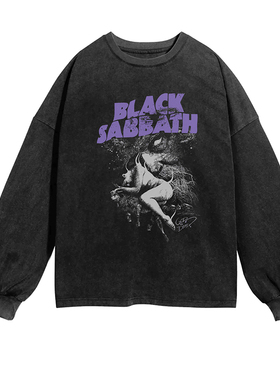 秋冬Black Sabbath黑色安息日乐队摇滚美式高街水洗复古长袖T恤男