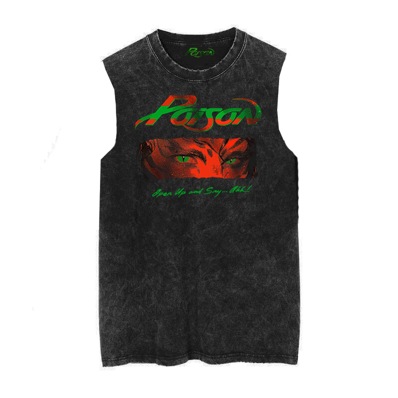Poison无袖摇滚男士做旧蜡染T恤