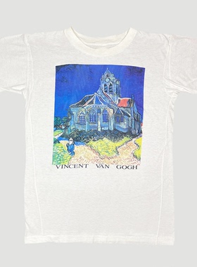 90's Van Gogh梵高油画The Church at Auvers奥维尔教堂短袖男T恤