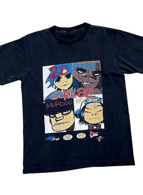 Gorillaz街头顽童英国虚拟乐队摇滚vintage欧美宽松直喷短袖T恤