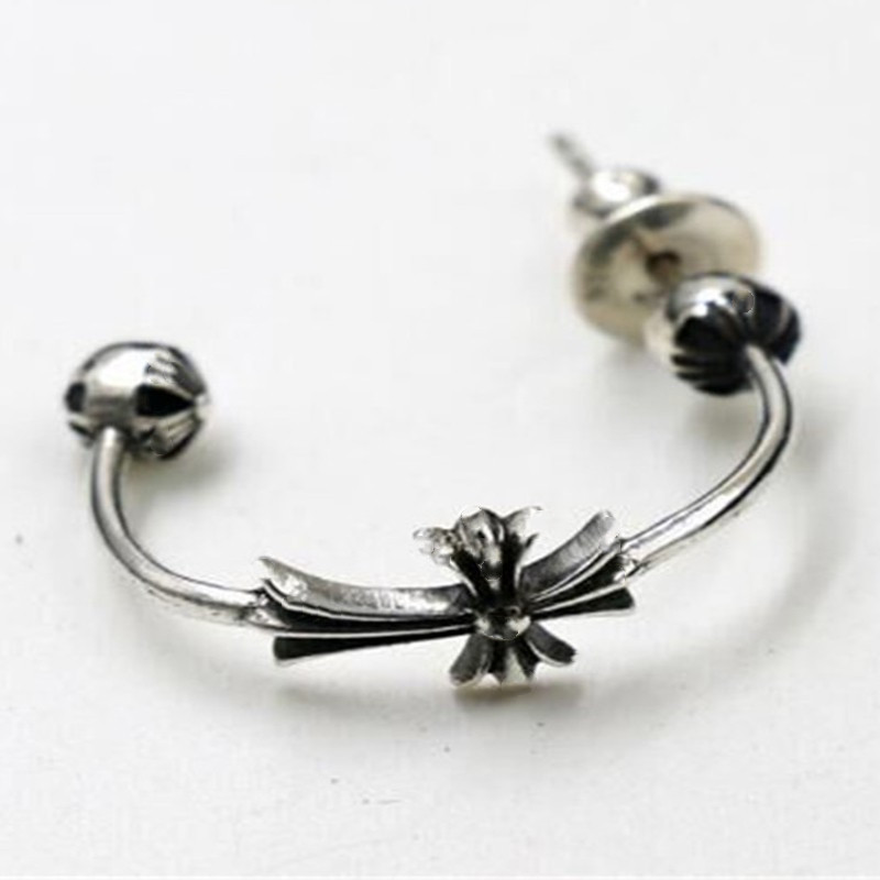 克罗潮925纯银复古十字架实心潮牌耳环耳钉耳饰耳坠男女同款耳圈