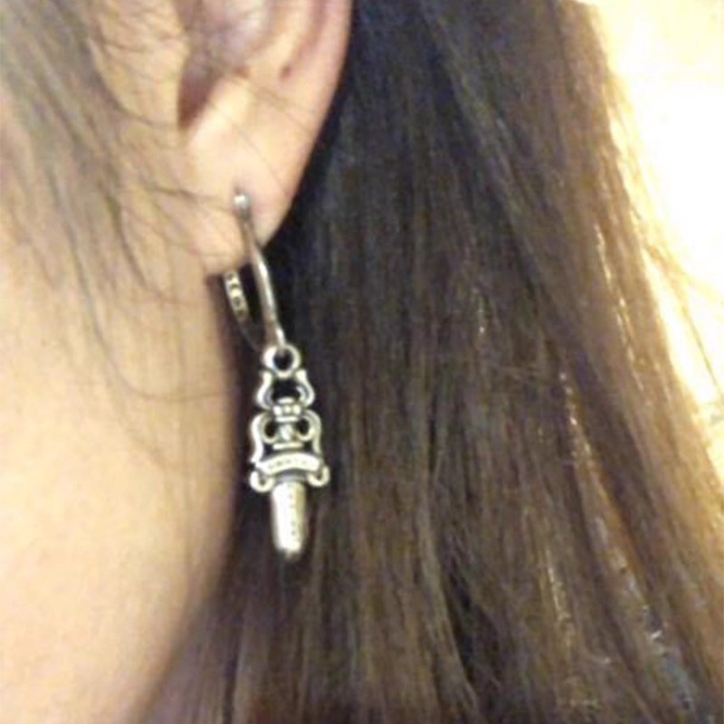 潮牌经典925纯银刻字复古圣剑耳钉做旧耳环耳坠男女同款耳饰
