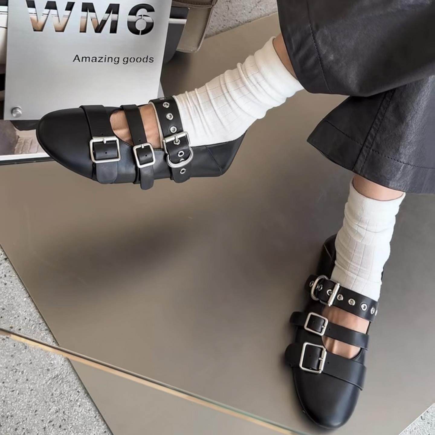 WM6欧货女鞋2026早春新款牛皮圆头脚环皮带扣可踩脚平底玛丽珍鞋,女鞋,玛丽珍鞋,淘宝优惠券,粉丝福利购,淘宝优惠卷