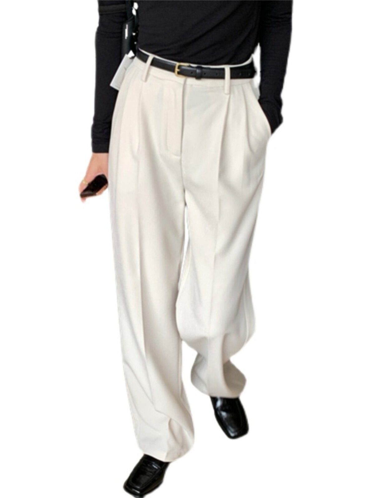 [SPOT] WHITE WIDE-LEG PANTS WOMENS 2024 SPRING AND AUTUMN HIGH-WAISTED HIGH-WAISTED SUIT PANTS STRAIGHT-LEG LOOSE PANTS