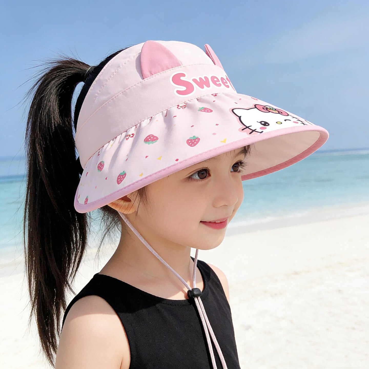 儿童防晒帽防紫外线大檐空顶宝宝遮阳帽子夏可爱超萌男女童太阳帽