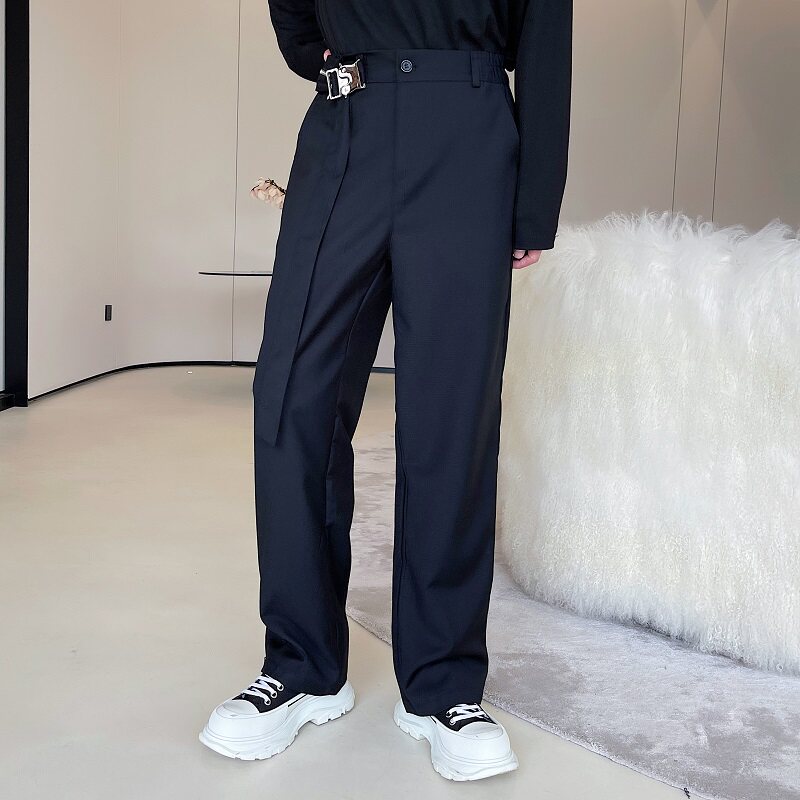 黑色阔腿裤男春秋2025新款宽松休闲免烫垂感直筒裤A345-1826-P80,男装休闲裤,电商A345