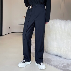 黑色阔腿裤男春秋2025新款宽松休闲免烫垂感直筒裤A345-1826-P80图片