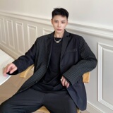 春季拼色翻领黑条纹休闲小西服男单排扣长袖西装A345-1836-P125，男装西服套装，电商A345
