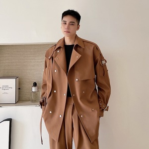 秋冬新款小众设计师西装领中长款风衣外套男潮A345-1603-P145图片