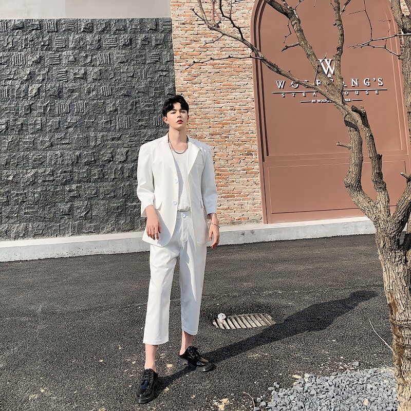 春夏原创复古个性白色韩版修身七分裤西裤A345-1070-P55,男装牛仔裤,电商A345